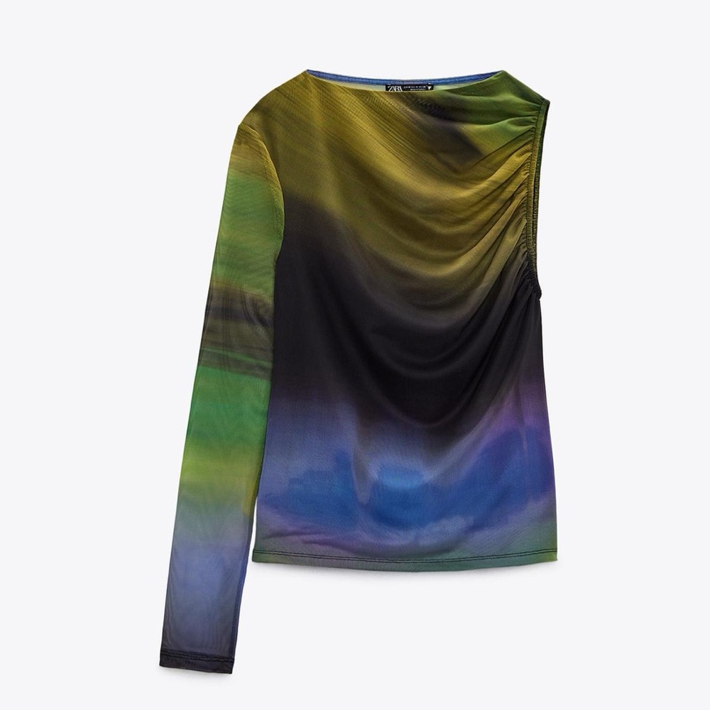 Zara Printed Tulle Asymmetric Top